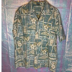 Royal Creations Shirt Men Large Green Authentic Hawaiian Vintage Button Down